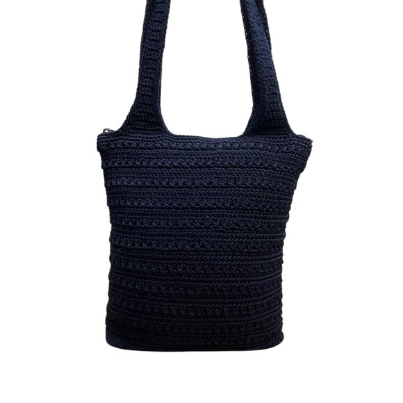 The Sak Women’s Navy Blue Crochet Zipper Closure Double Strap Shoulder Bag Sz M - Picture 1 of 11